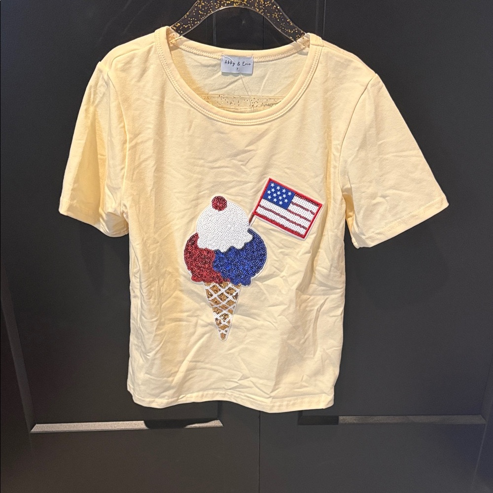 Cream Short-Sleeve Kids Tee with Patriotic Ice Cream Patch
